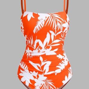 Cupshe Orange and White Tropical One Piece Swimsuit